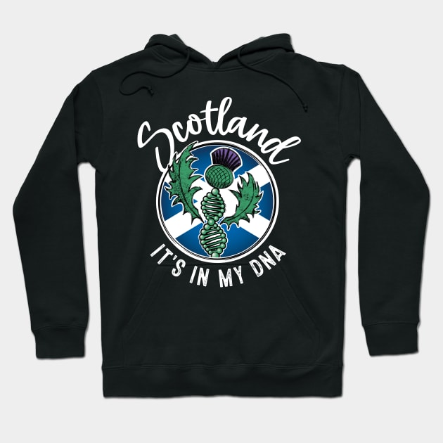 Scotland - It's in my DNA. Scottish thistle with a DNA strand on the flag of Scotland design Hoodie by RobiMerch